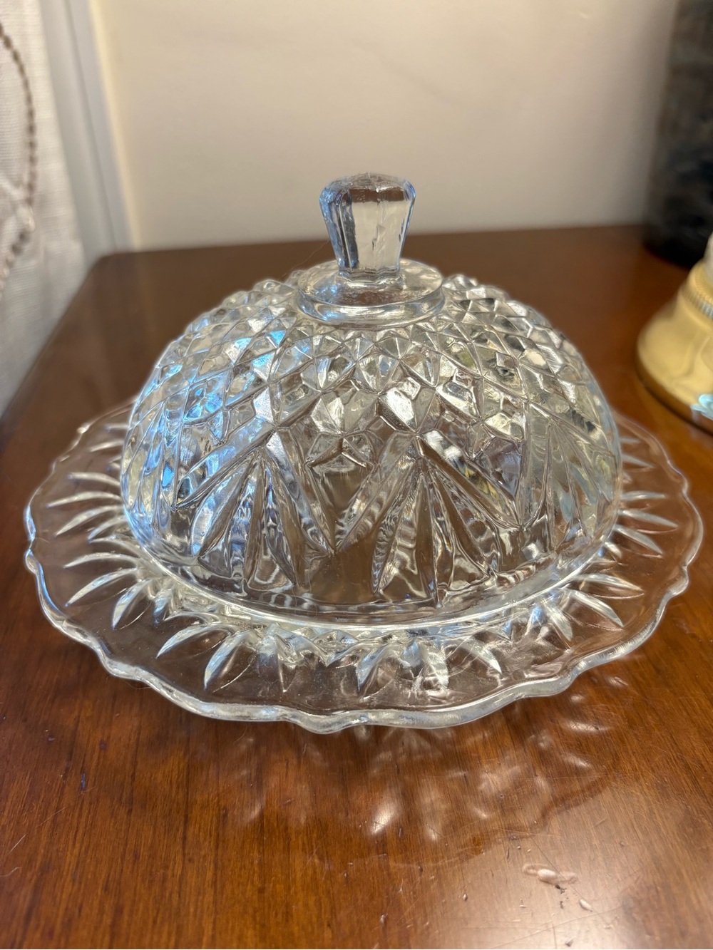 Vintage Anchor Hocking Prescut Clear Glass Domed Round Butter Dish